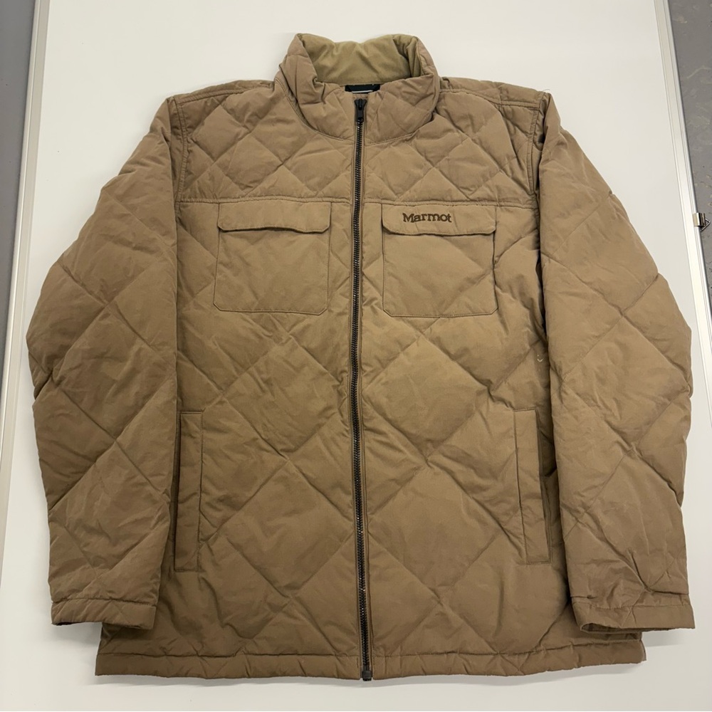 Marmot Fordham Down Jacket Mens XL Tan Beige 700 Fill Puffer Waterproof